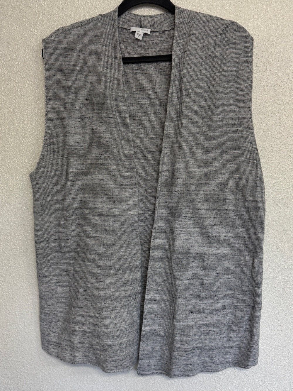 Pure Jill Size‎ L Heather Gray Cotton Linen Blend Open Front Knit Sweater Vest